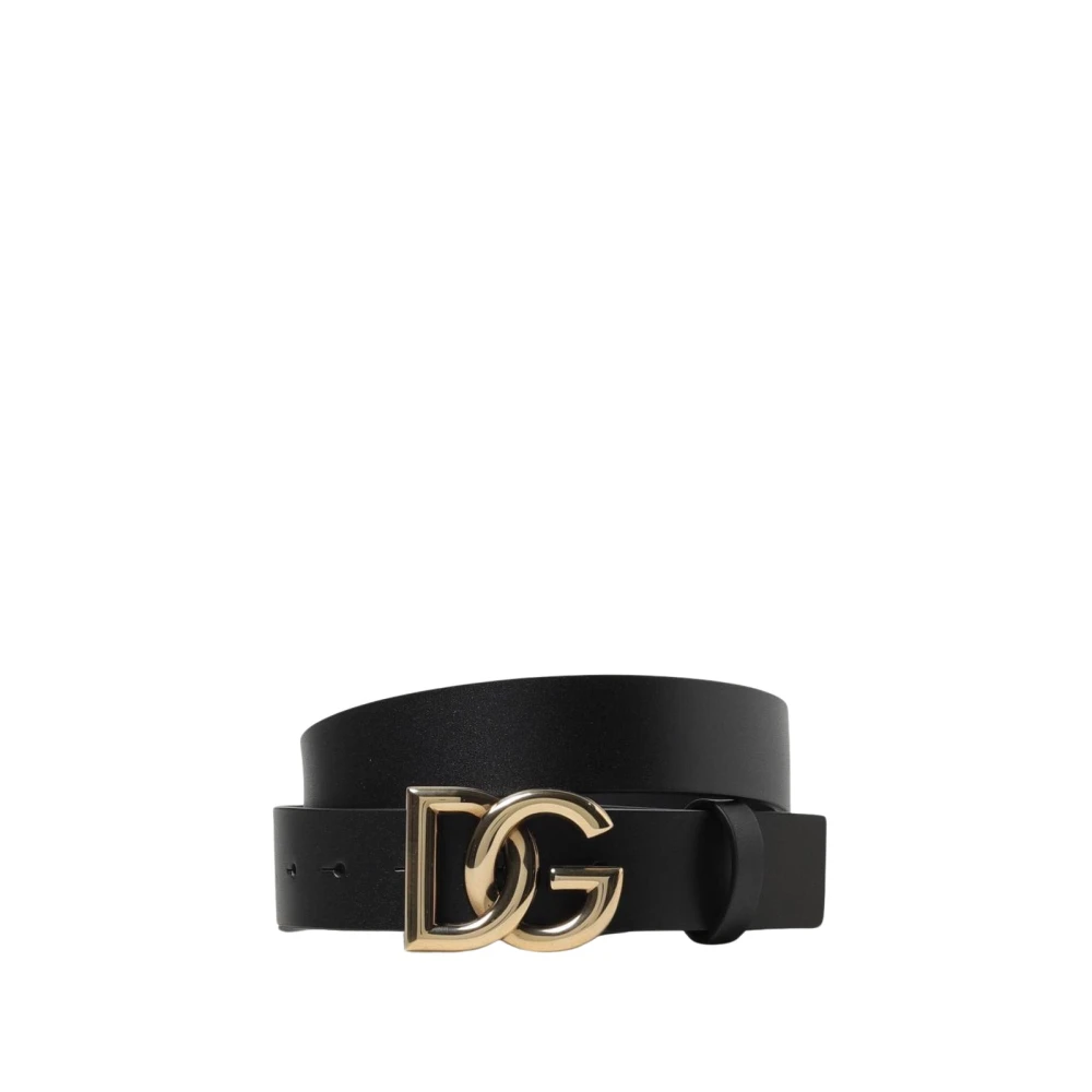 Dolce & Gabbana Men's Black Belts,, Leather Belt With Dg Buckle Medium