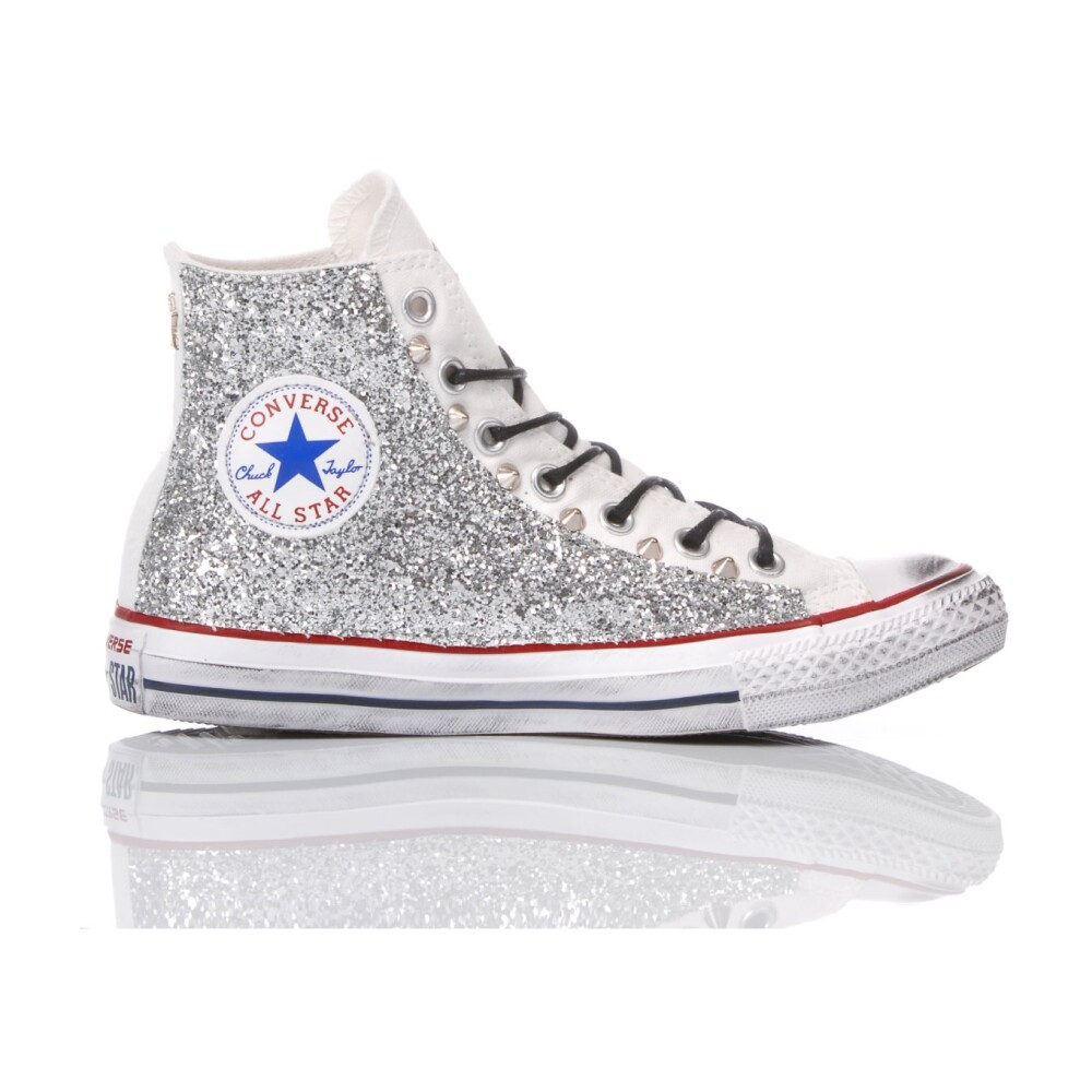 Zapatillas Plata Blanco Hechas a Mano Converse Mujer Miinto