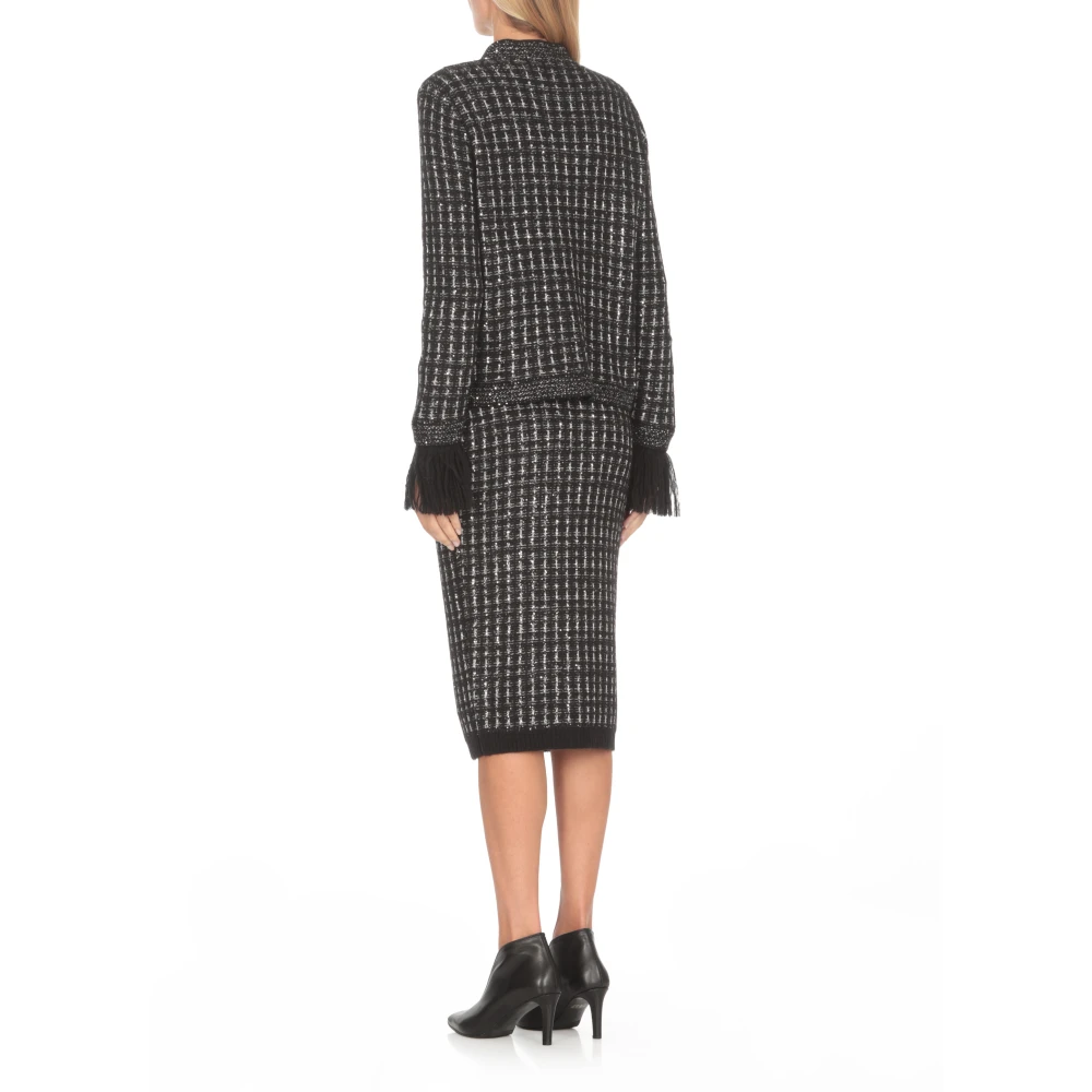 D.Exterior Zwarte Wollen Blend Franje Jas Black Dames