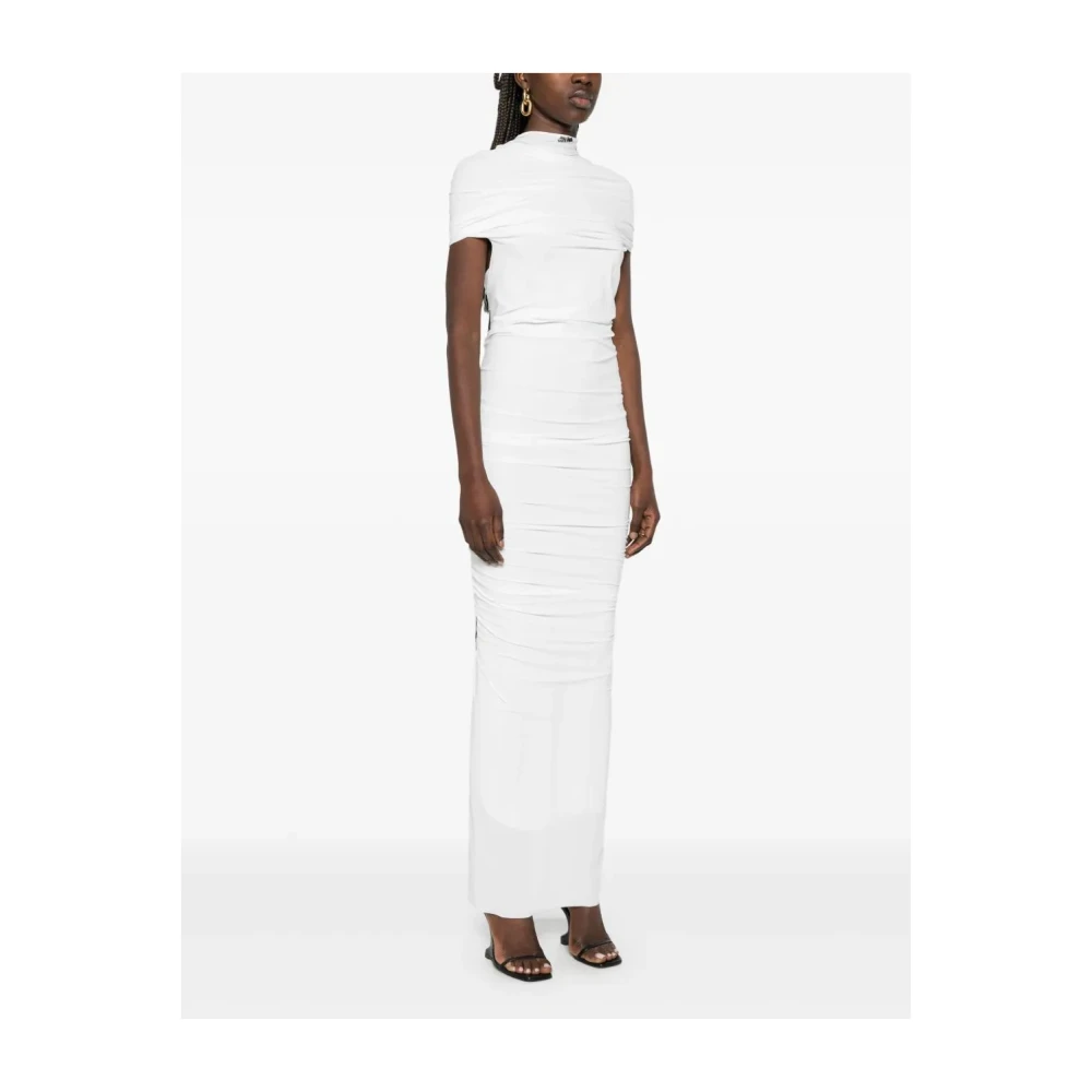 Jean Paul Gaultier Fringe Lange Jurk Stretch Jersey White Dames