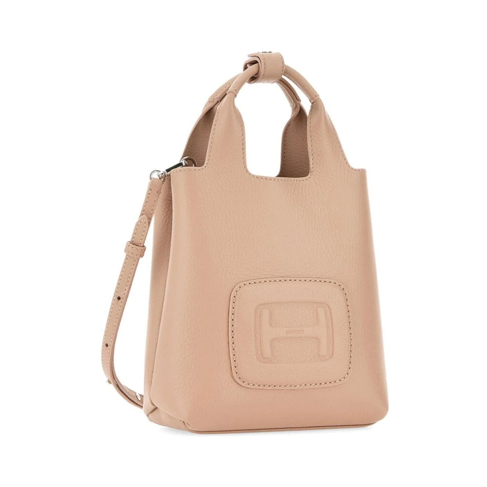 Hogan Beige Leren Tote Tas met Logo Pink Dames