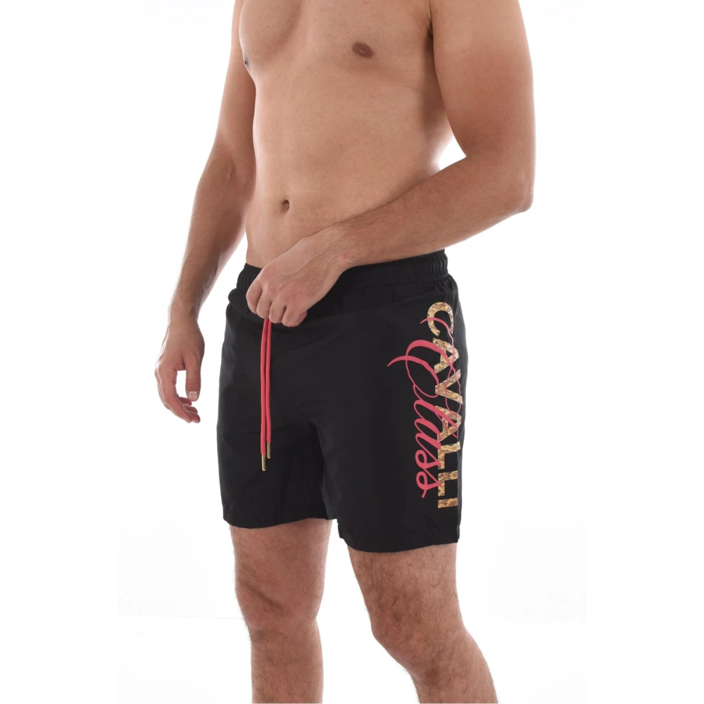 Cavalli Class Zwarte Zwemshorts met Zijlogo Black Heren