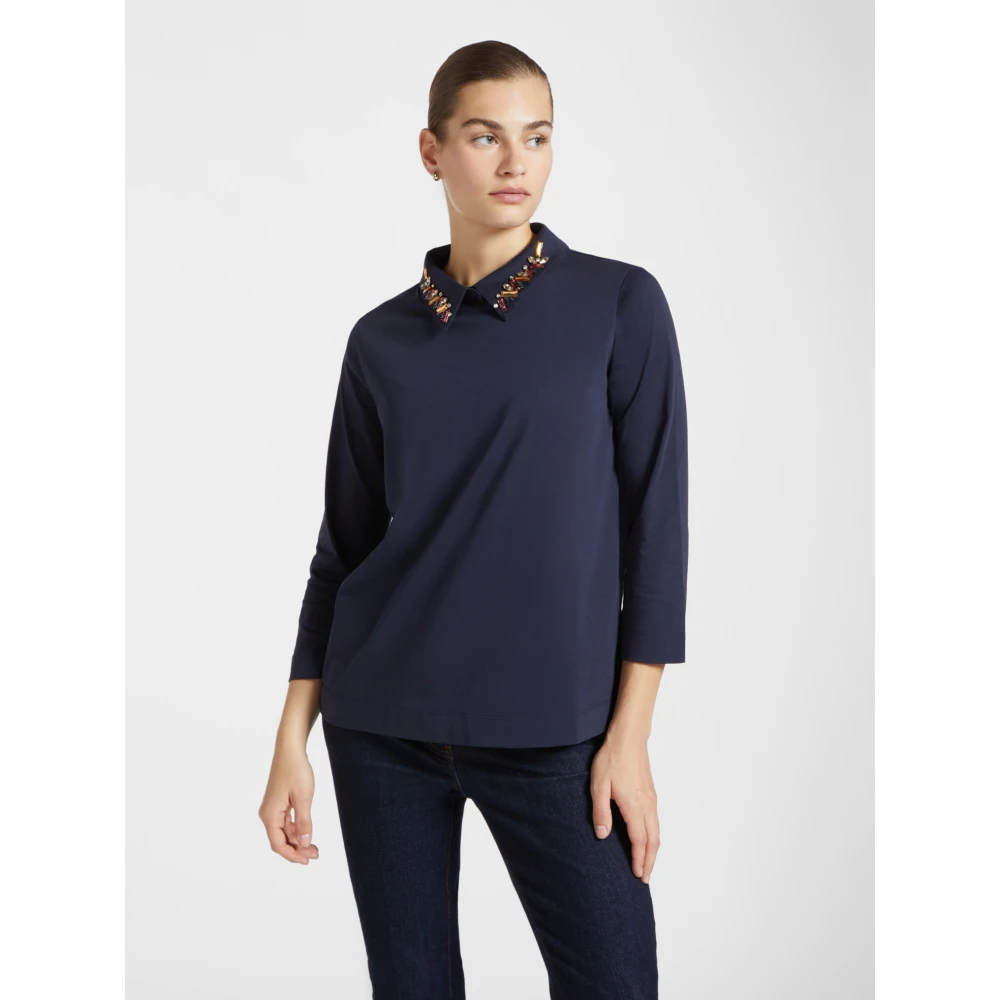 Elena Mirò T-shirt met geborduurde kraag Blue Dames