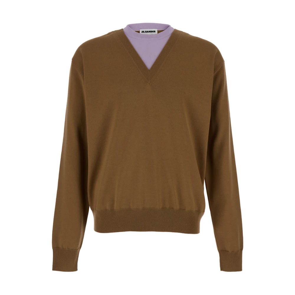 Jil Sander Uomo Marrone Maglione In Lana A Doppio Collo