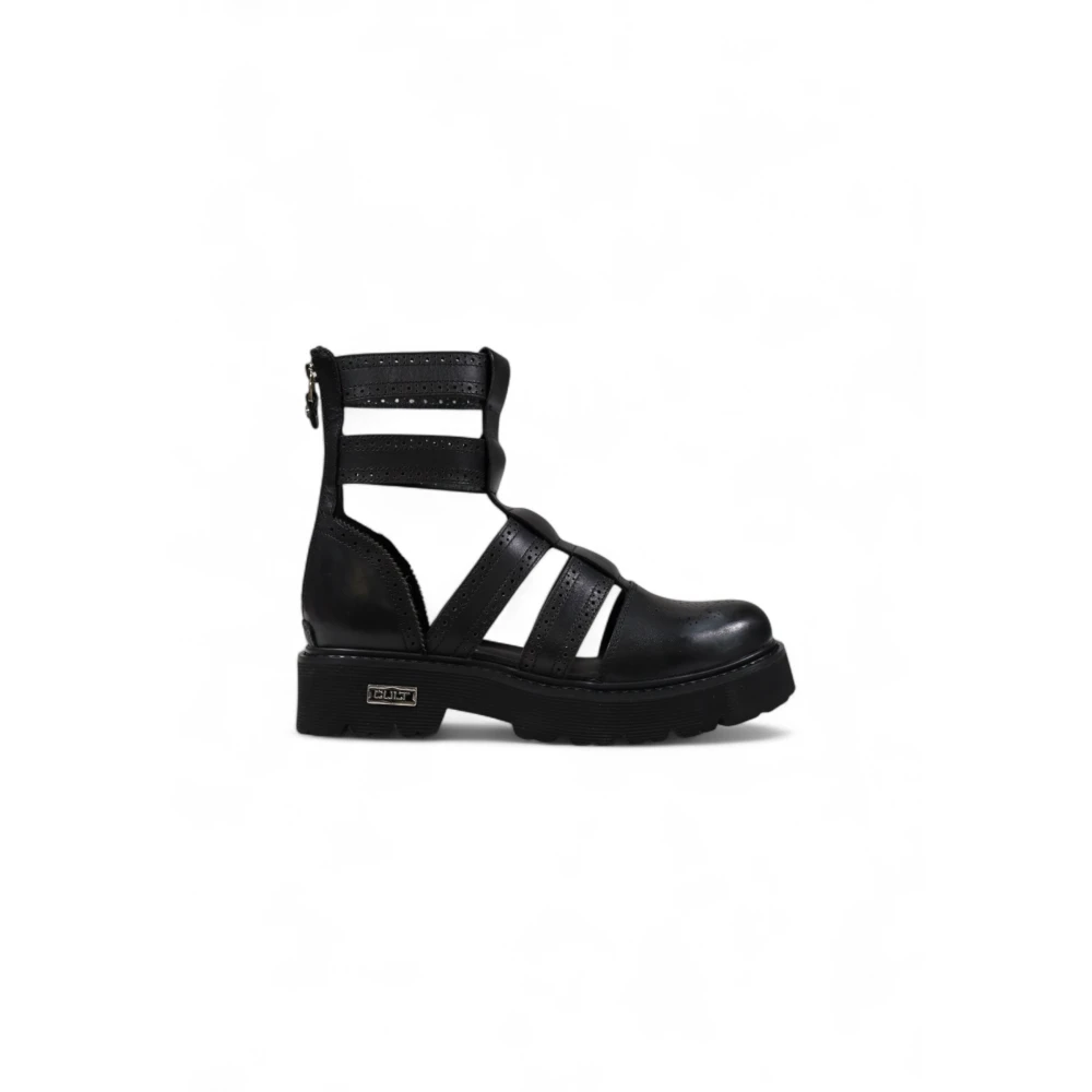 Cult Black Stylish Leather Women's Sandals - Female - Flat Sandals - 3 Uk - Shoes