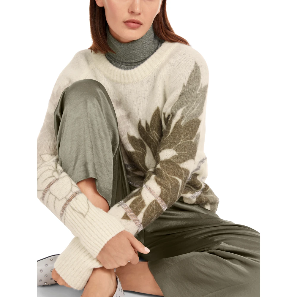Marc Cain Bloemen Lurex Pullover Gebreid in Duitsland Beige Dames