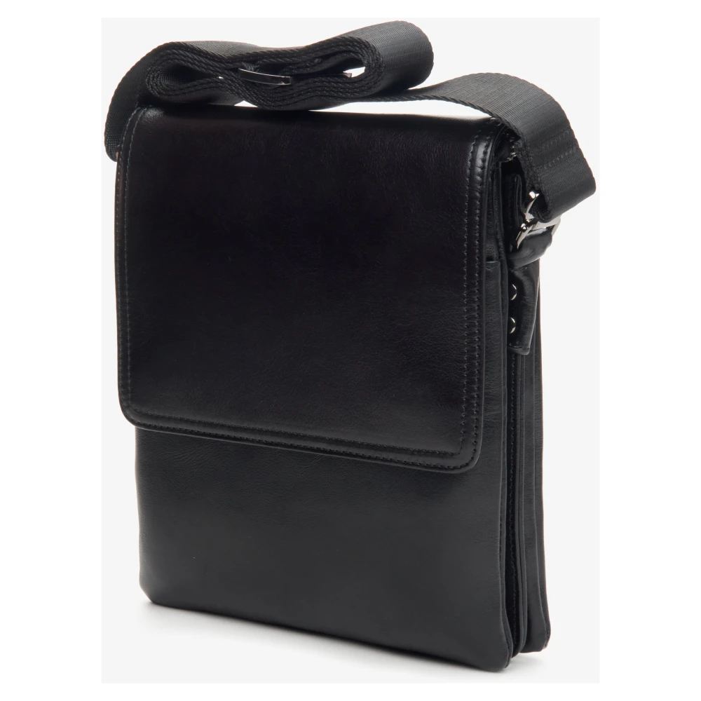 Estro Heren Kleine Zwarte Messenger Schouder Tas gemaakt van Echt Leer Er00114152 Black Heren