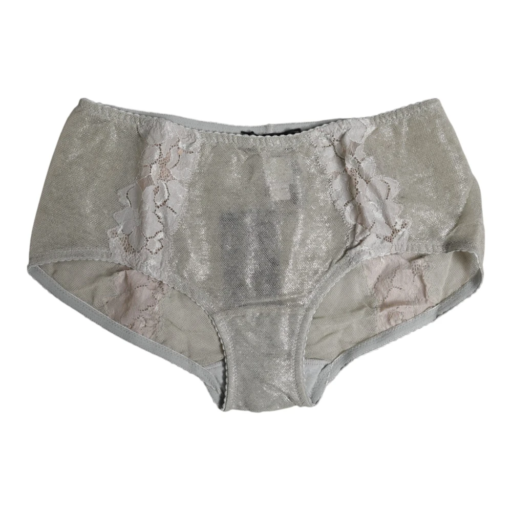 Dolce & Gabbana , Underpants, Female, Gray, S, Gray Floral Lace High Waist Panty