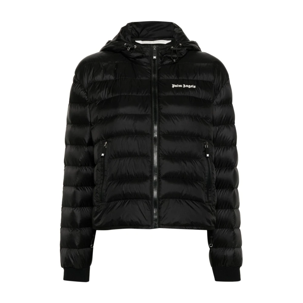 Palm Angels Vrouw Zwart Jassen Dames, S, Polyester, Hooded Full-Zip Down Jacket