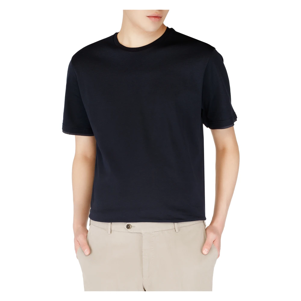 Herno Blauwe Crew Neck T-shirts met Logo Blue Heren