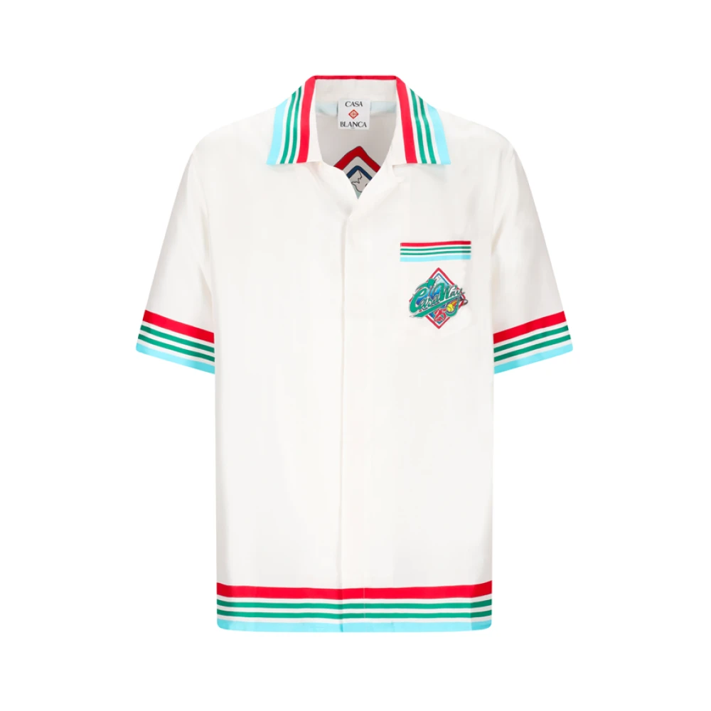 Casablanca Men's White Camicia A Manica Corta Con Colletto Cubano