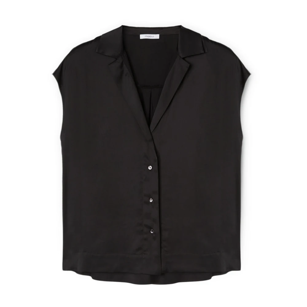 Motivi Satin Kimono Blouse met Vleermuismouwen Black Dames