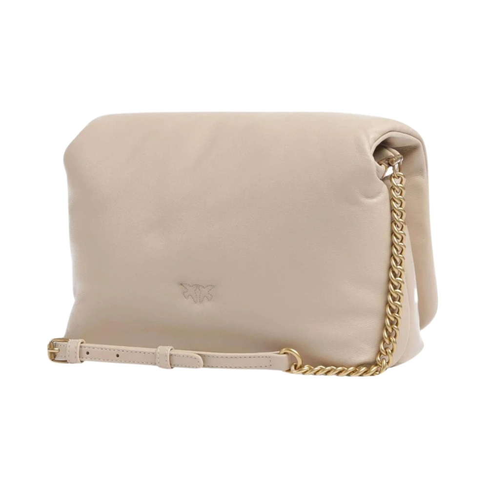 pinko Love Birds Diamond Cut Leren Tas Beige Dames