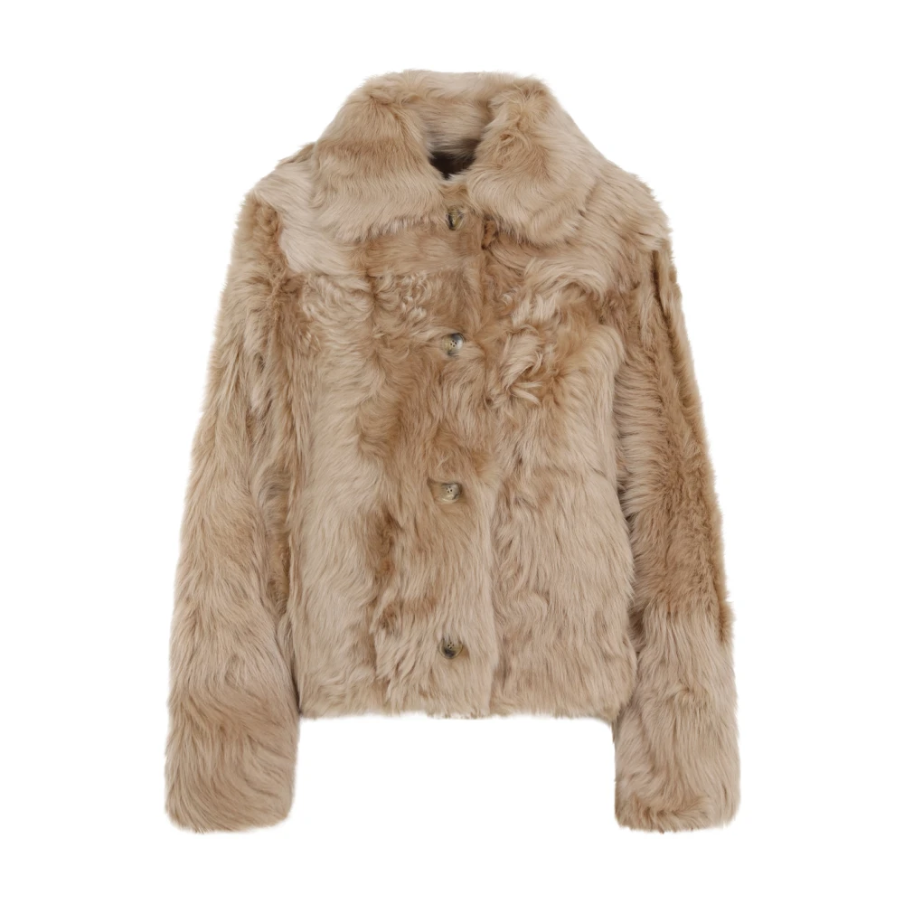Yves Salomon Luxe Faux Fur Shearling Jas Brown Dames