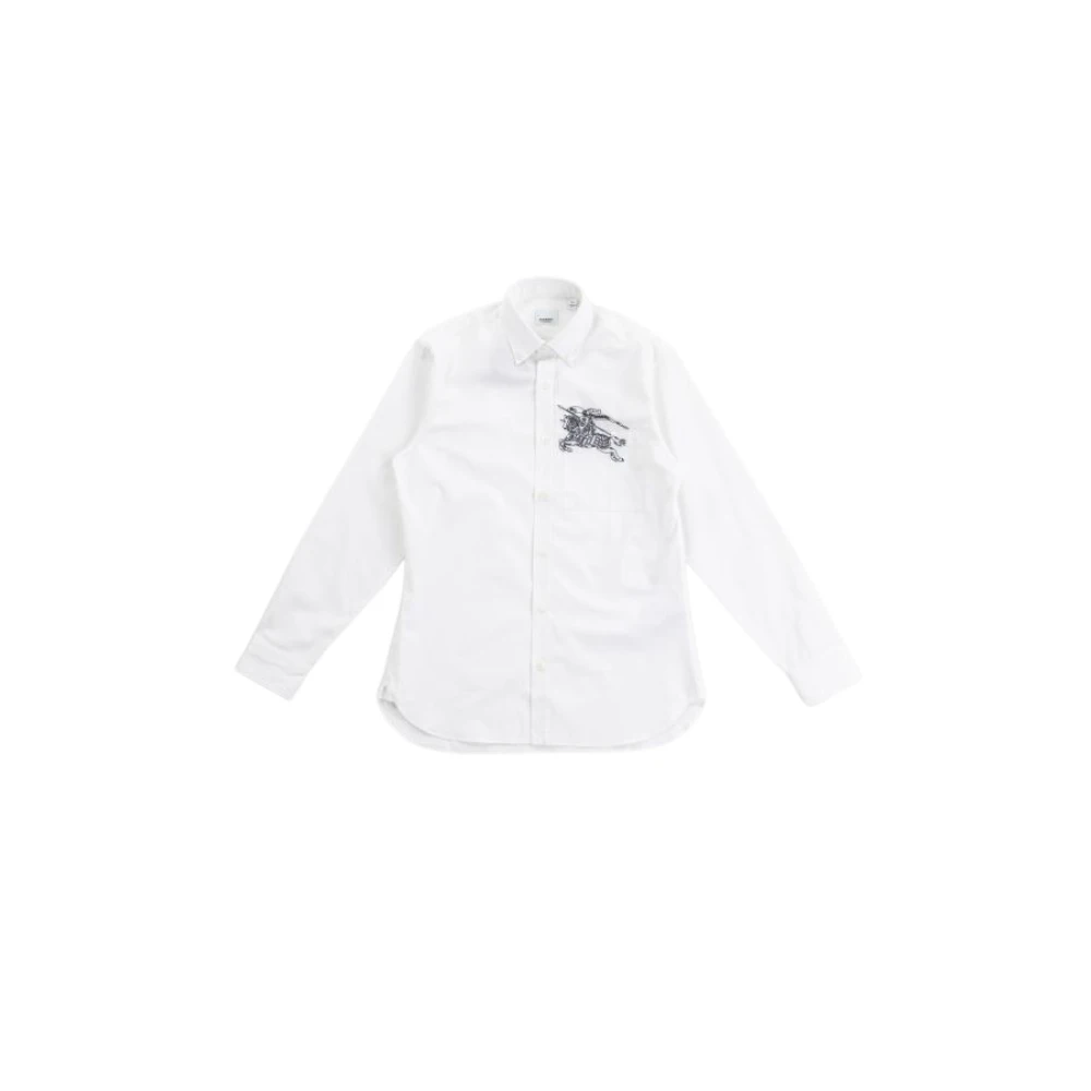 Burberry Witte overhemd met Equestrian Knight borduurwerk White Heren