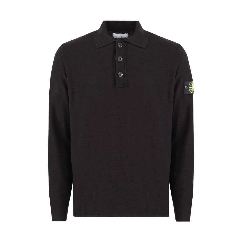 Stone Island Herr Polo Långärmad Stickat Svart Black, Herr