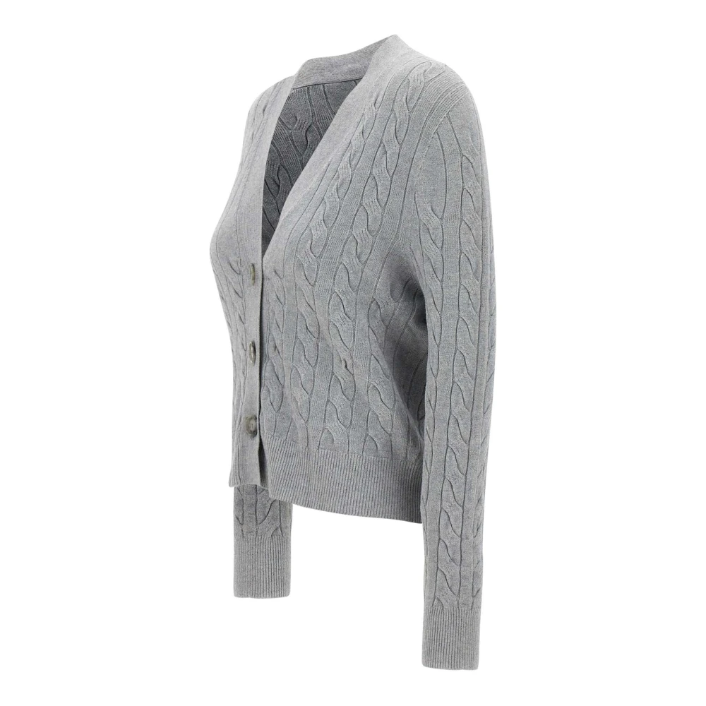 Kaos Grijze Vest met V-hals en Kabelpatroon Gray Dames