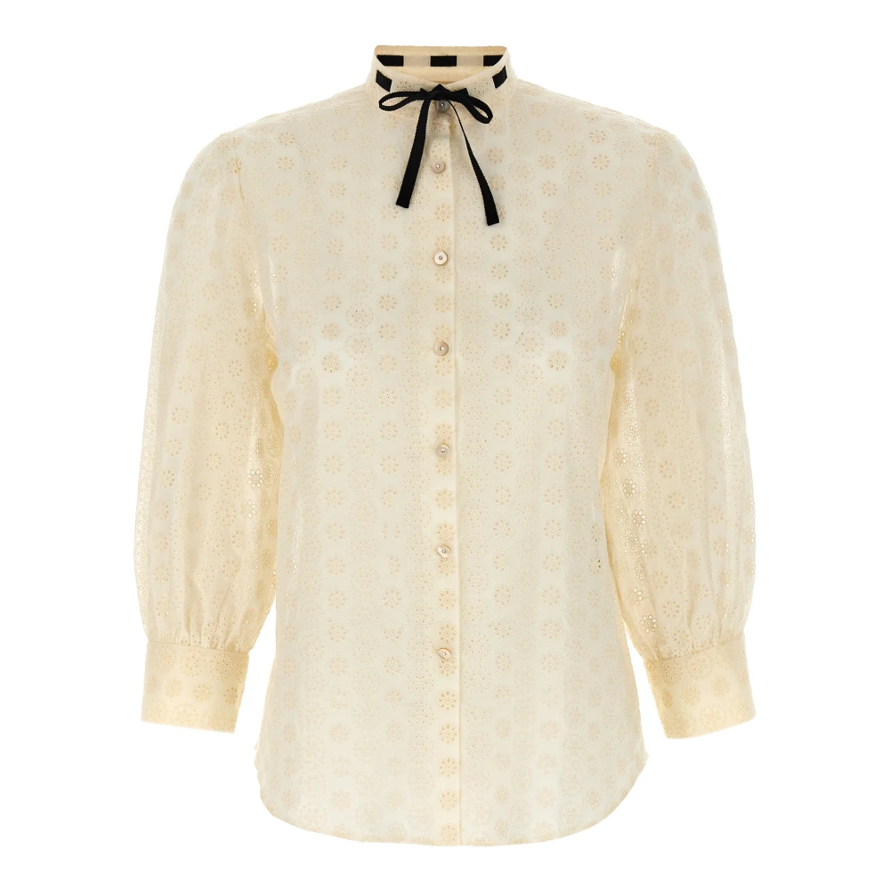 Valentino Garavani Women's Beige Daisy Sangallo Polka Dot Shirt - Shirts - M - Blouses & Shirts