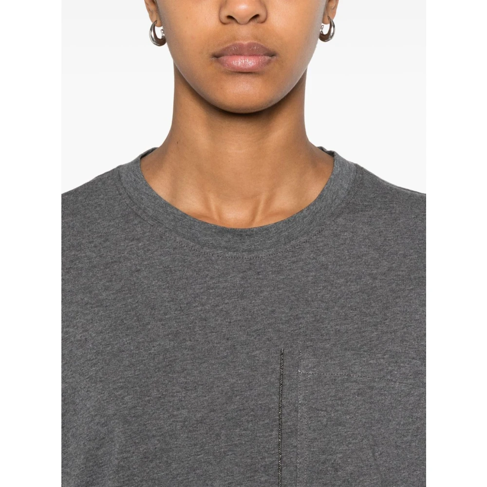 BRUNELLO CUCINELLI Grijze Borstzak T-shirts Gray Dames