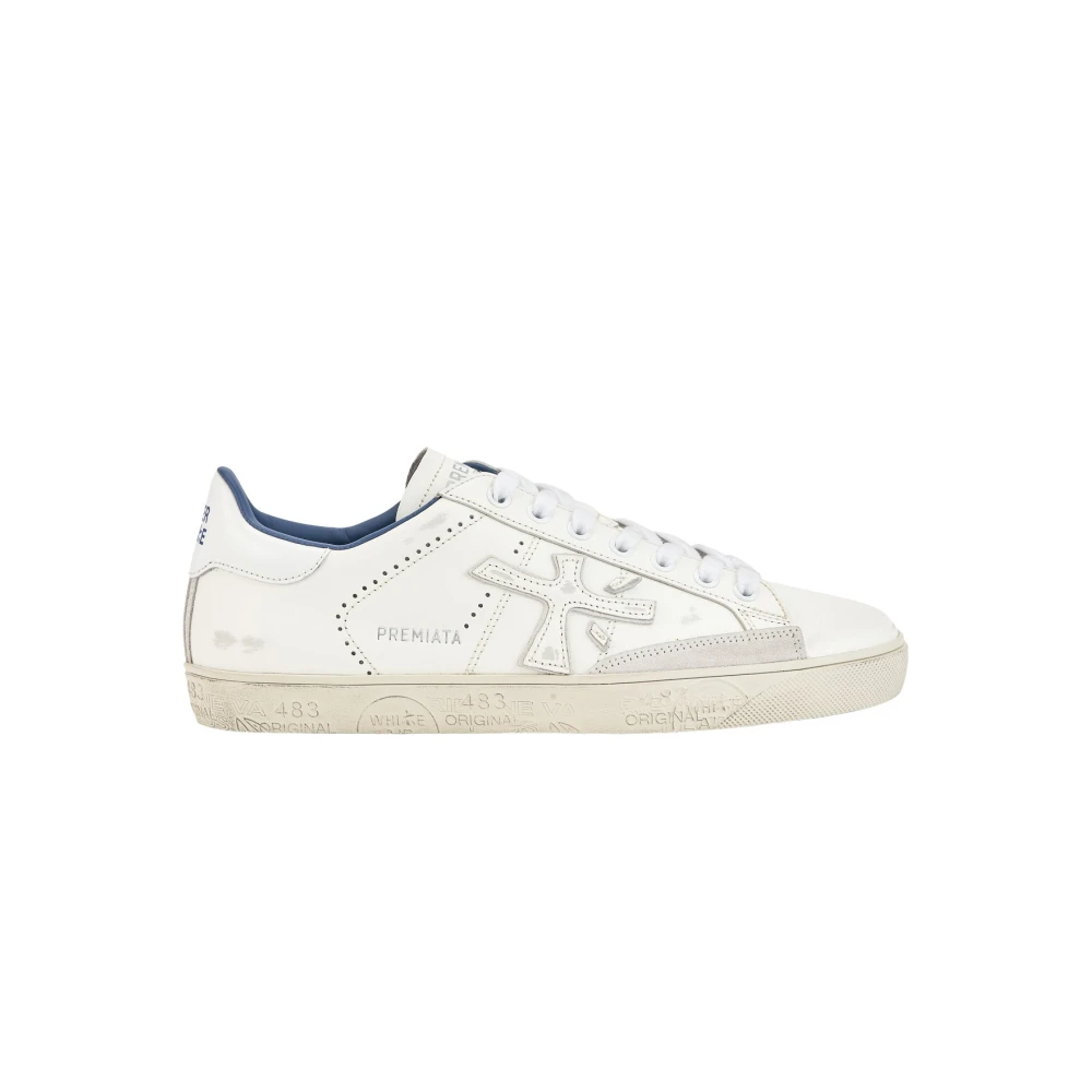 Premiata Witte Sneakers met Blauwe Details Heren Schoenen