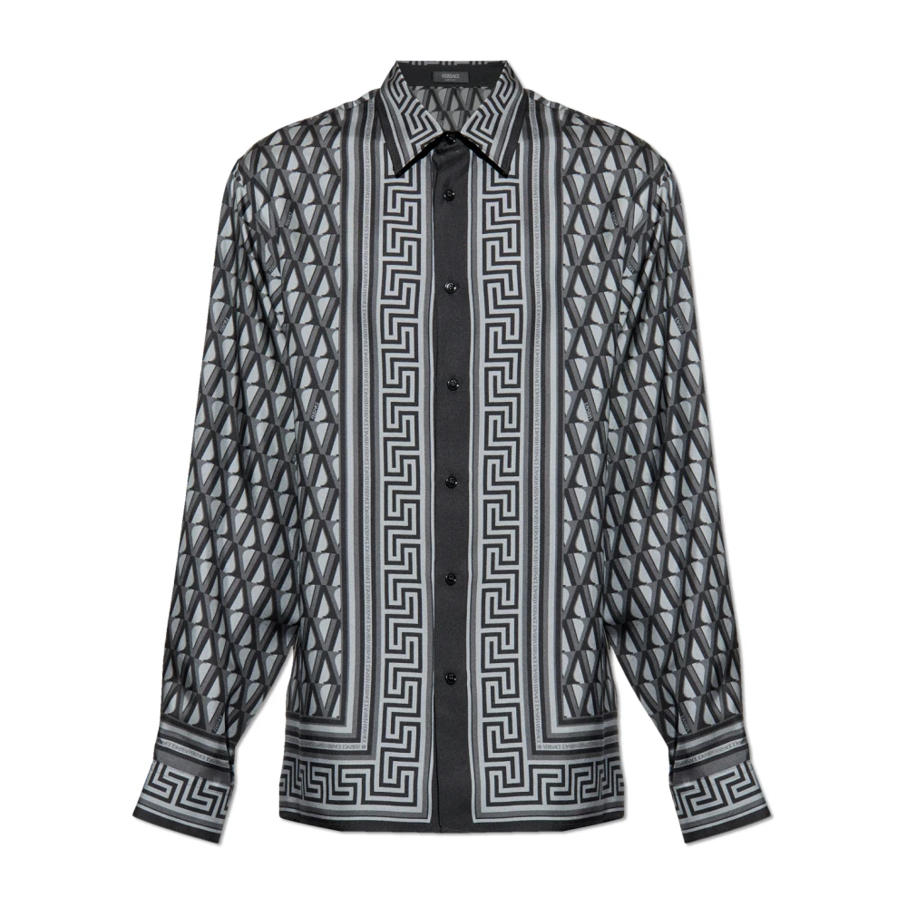 Versace Men's Gray Casual Shirts, M, Silk Shirt
