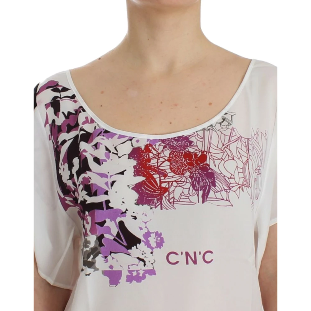 Costume National Chique witte V-hals T-shirt met print White Dames