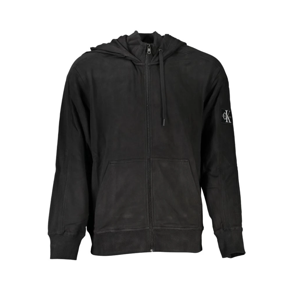 Calvin Klein Men's Black Zip-Throughs,, Elegant Hooded Jumper Medium