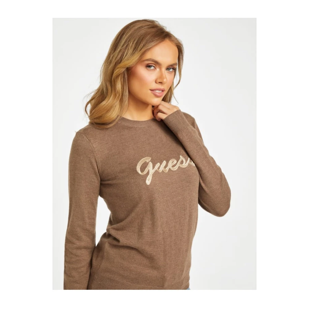 Guess Logo Wollen Trui Bruin Brown Dames