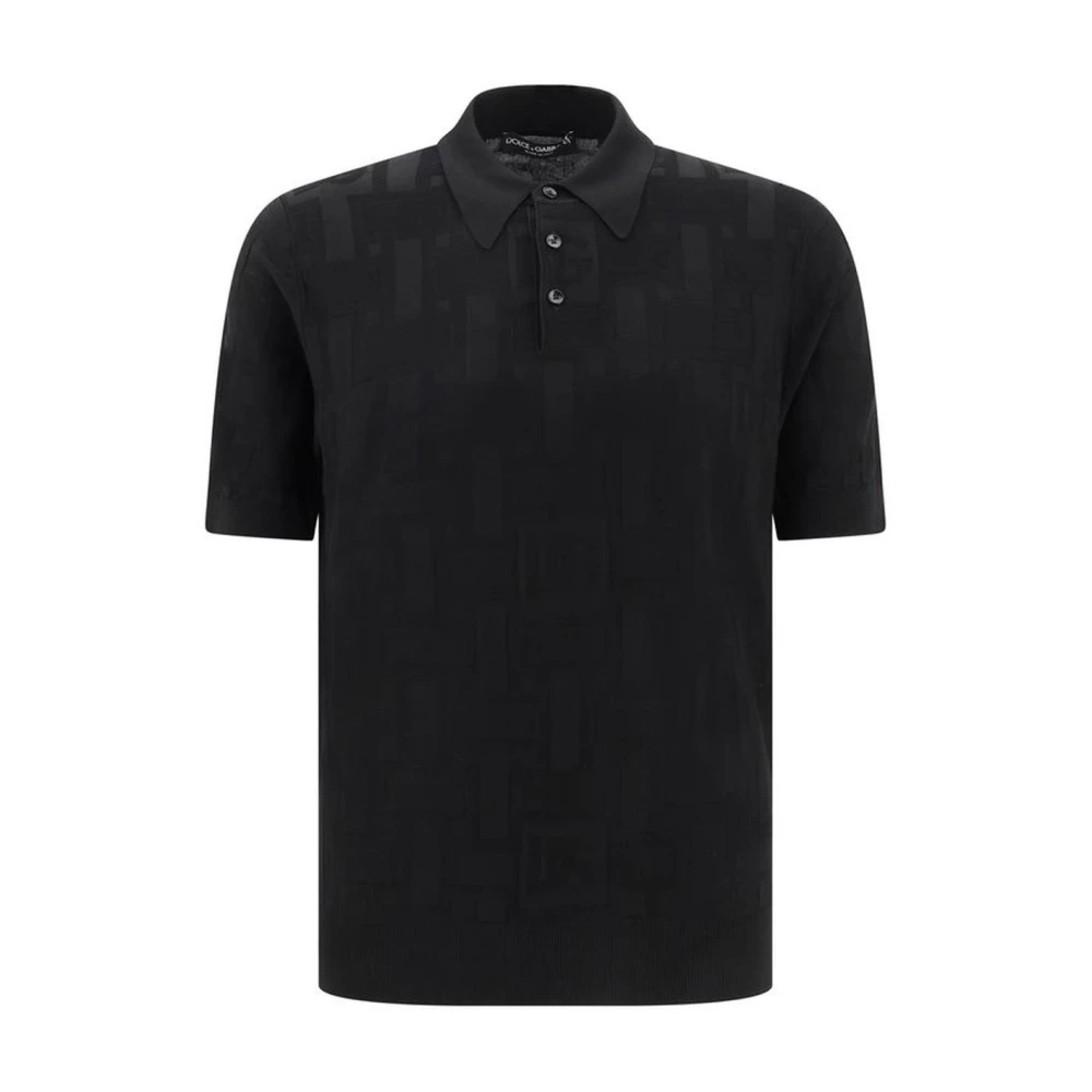 Dolce & Gabbana Zijden Polo Shirt met Jacquard Weefsel Black Heren