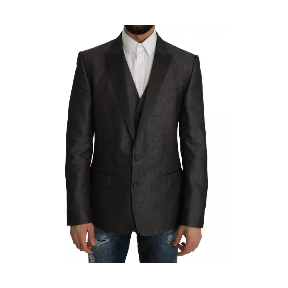 Dolce & Gabbana Gray Blazers, Male, L, Slim Fit Blazer Vest Set