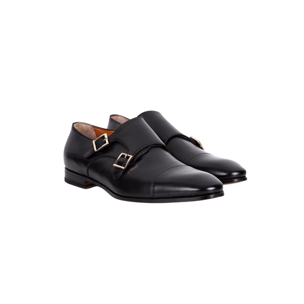 Zwarte Leren Heren Monk Strap Schoenen Santoni Dames Miinto