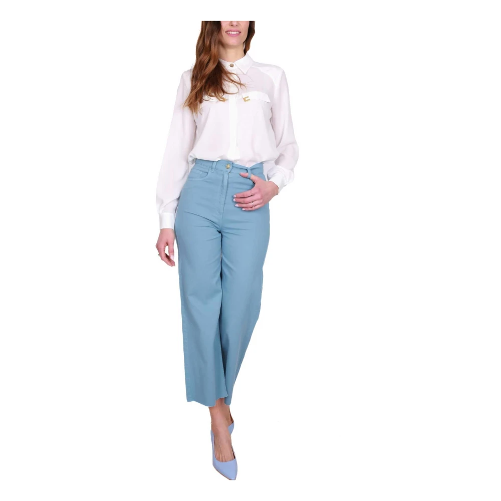 Elisabetta Franchi Hoge taille uitlopende katoenen jeans Blue Dames