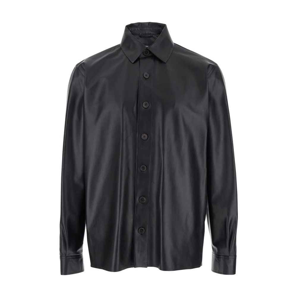 Arma Zwarte Overhemd met Leren Knopen Black Heren