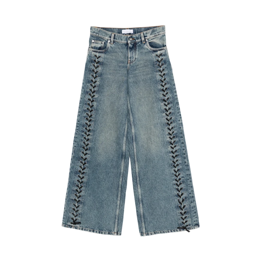 Stella Mccartney Women's Blue Wide-Leg Lace-Up Denim Jeans - Wide Jeans - W27 - Jeans