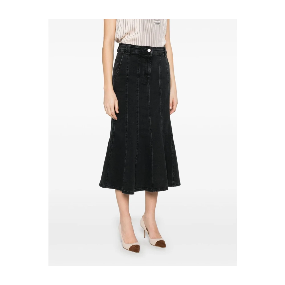 Twinset Zwarte Gerende Rok met Voorknopen Black Dames