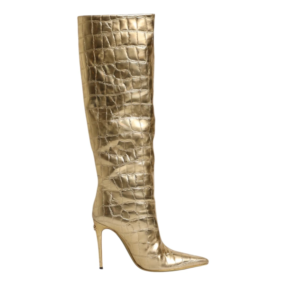 Dolce & Gabbana Women's Yellow Heeled Boots,, Gold Leather Stiletto Boots Shoes Size 4 Uk