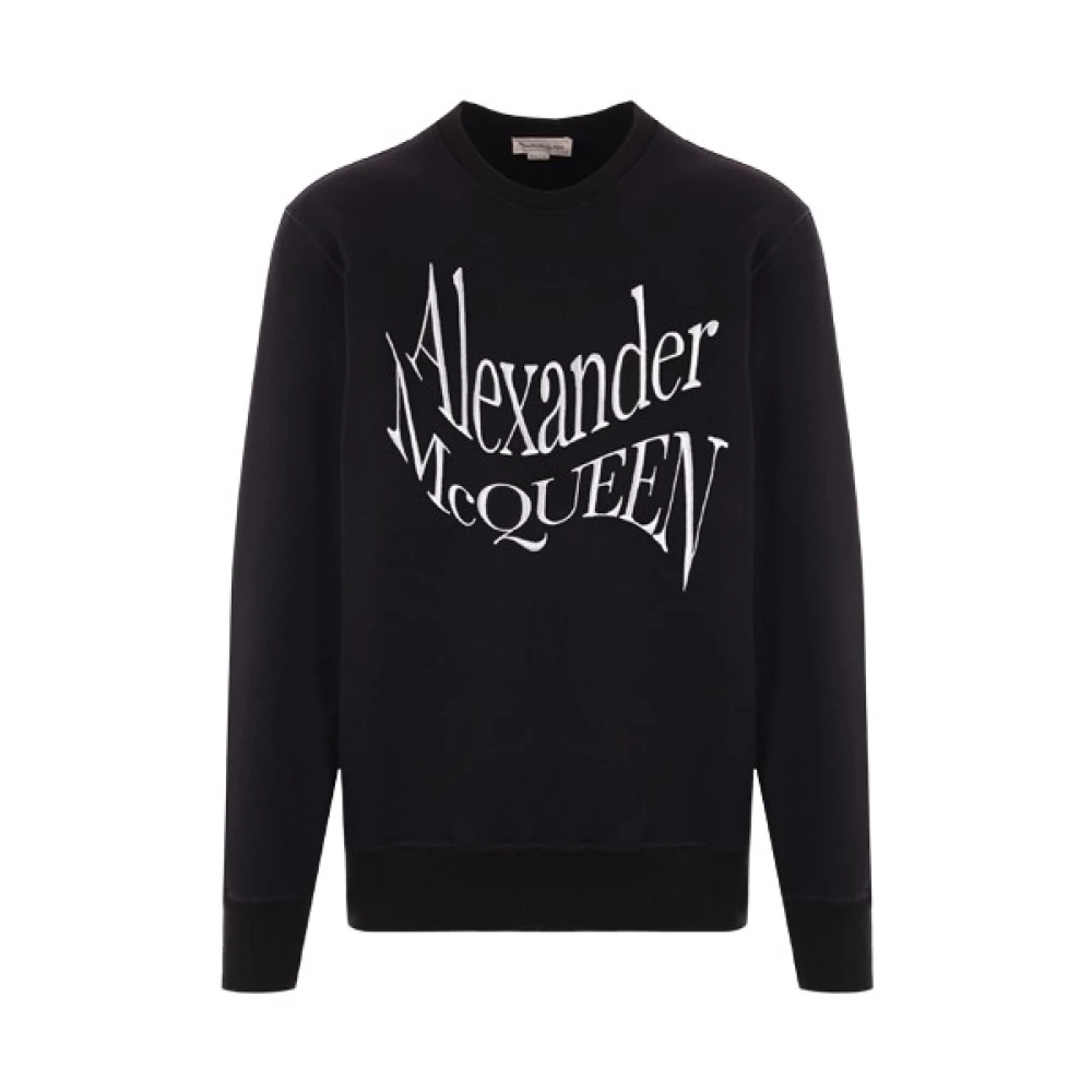 Alexander mcqueen Zwarte Katoenen Jersey Sweater met Verwrongen Logo Borduursel Black Heren