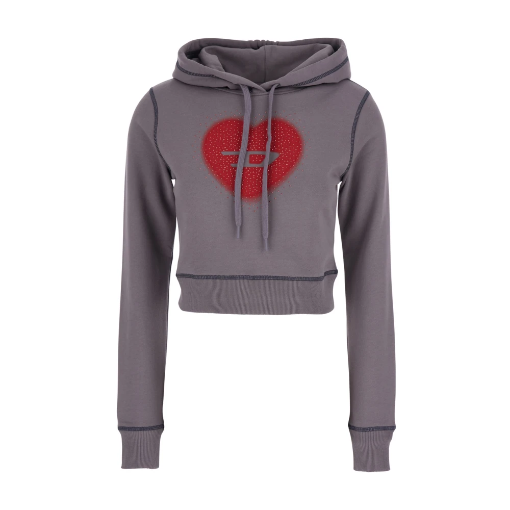 Diesel Kvinno Grå Sweatshirts & Hoodies Dam, L, Bomull, Cropped Hoodie