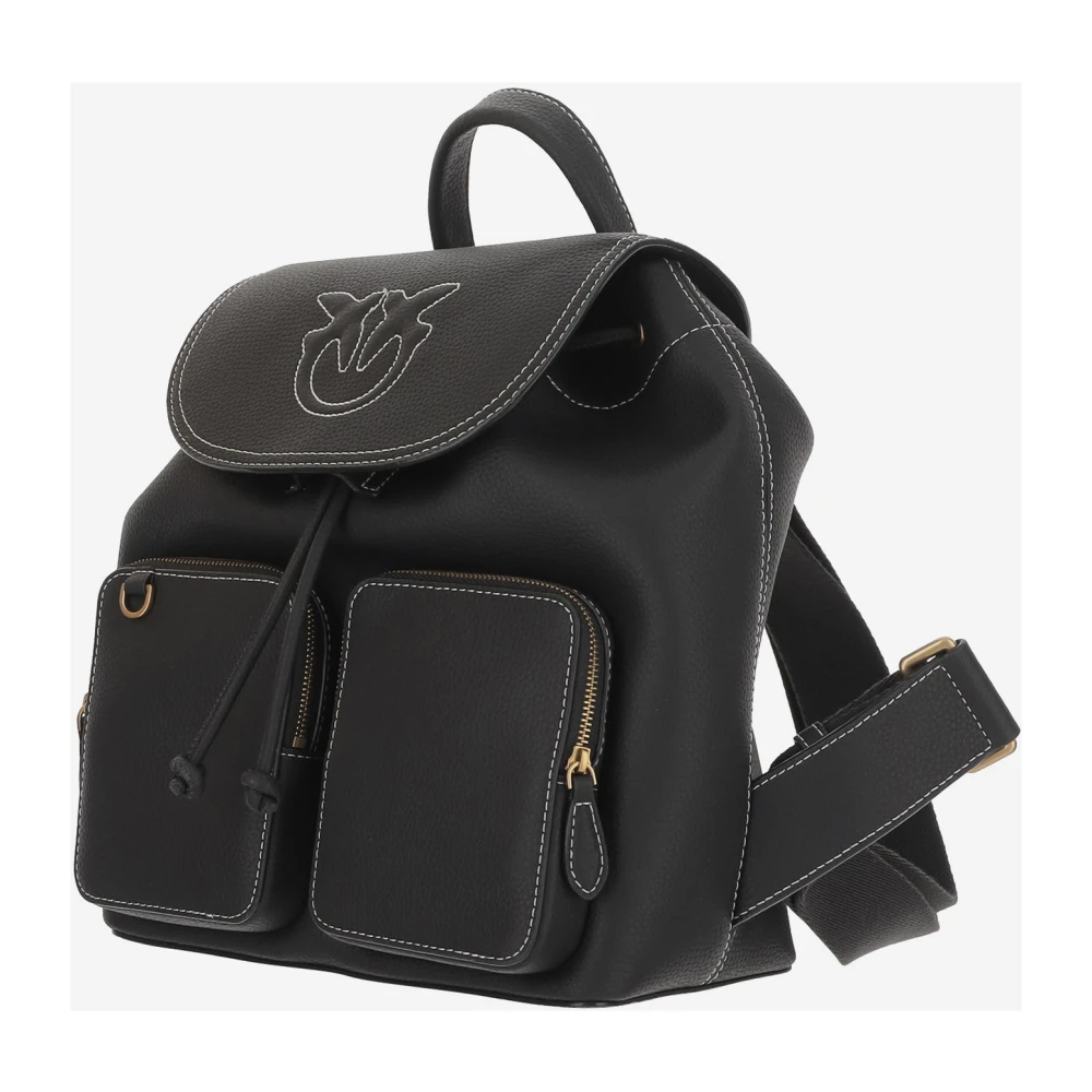 pinko Leren rugzak met Love Birds borduurwerk Black Dames