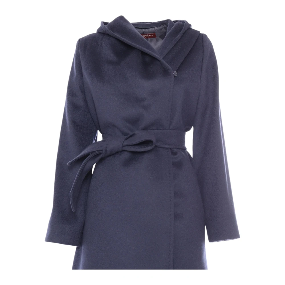 Max Mara Blauwe Wollen Jas met Wijde Capuchon Blue Dames