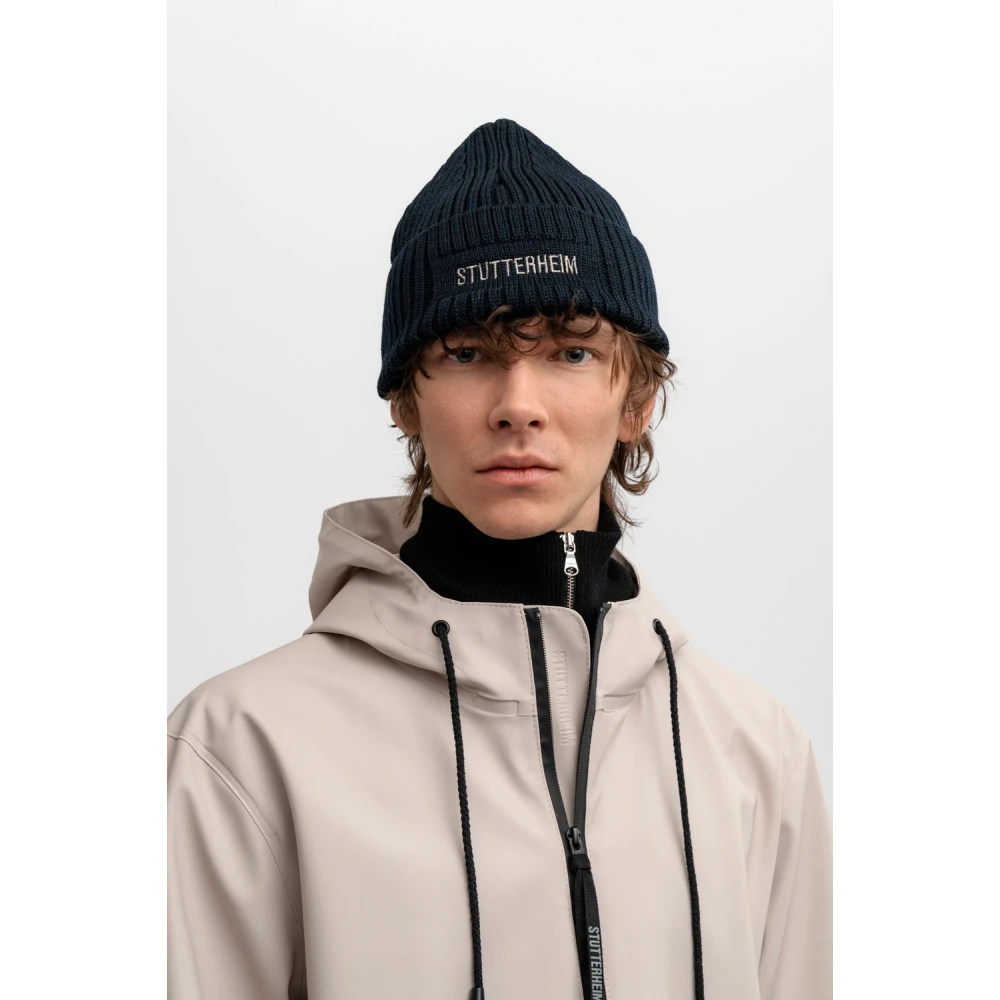 Stutterheim Geborduurde Logo Beanie Muts Blue Heren