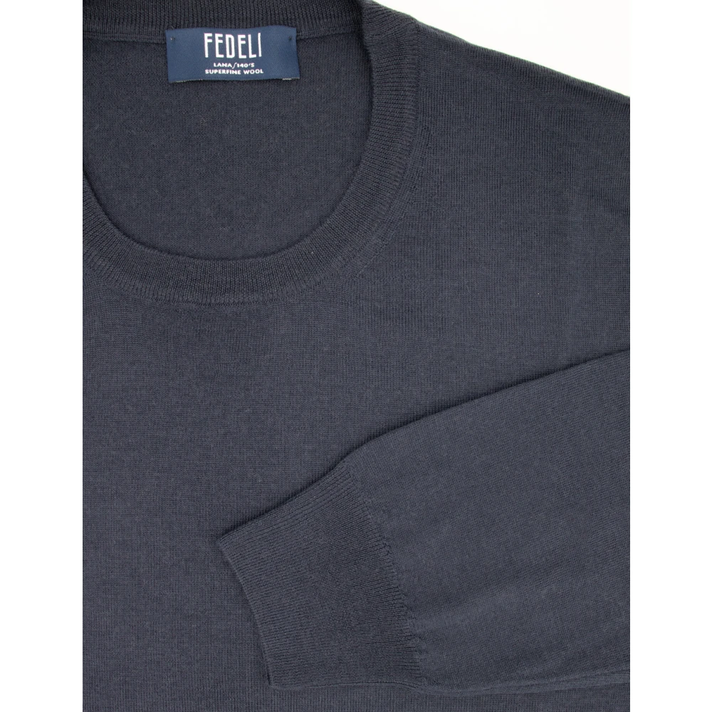 Fedeli Luxe Crew Neck Jumper Blue Heren