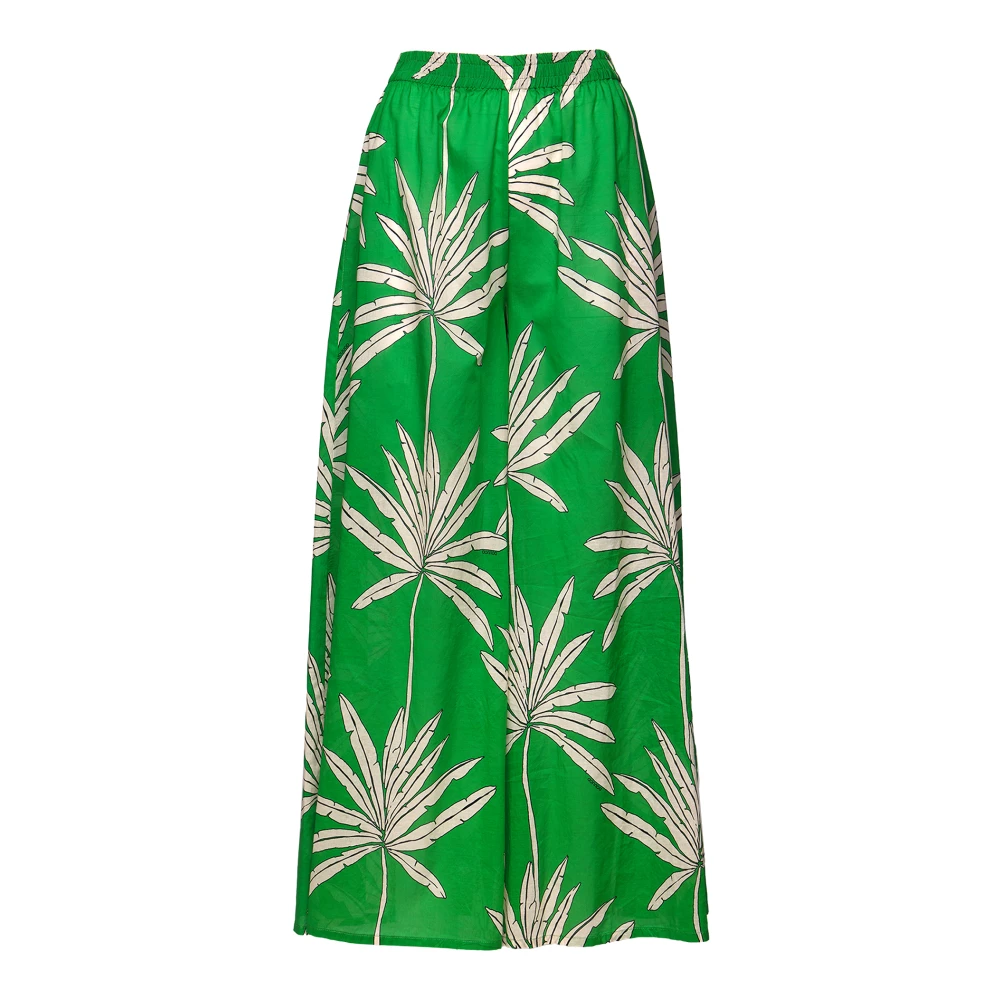 Douuod Woman Palm Print Bell Bottom Broek Green Dames