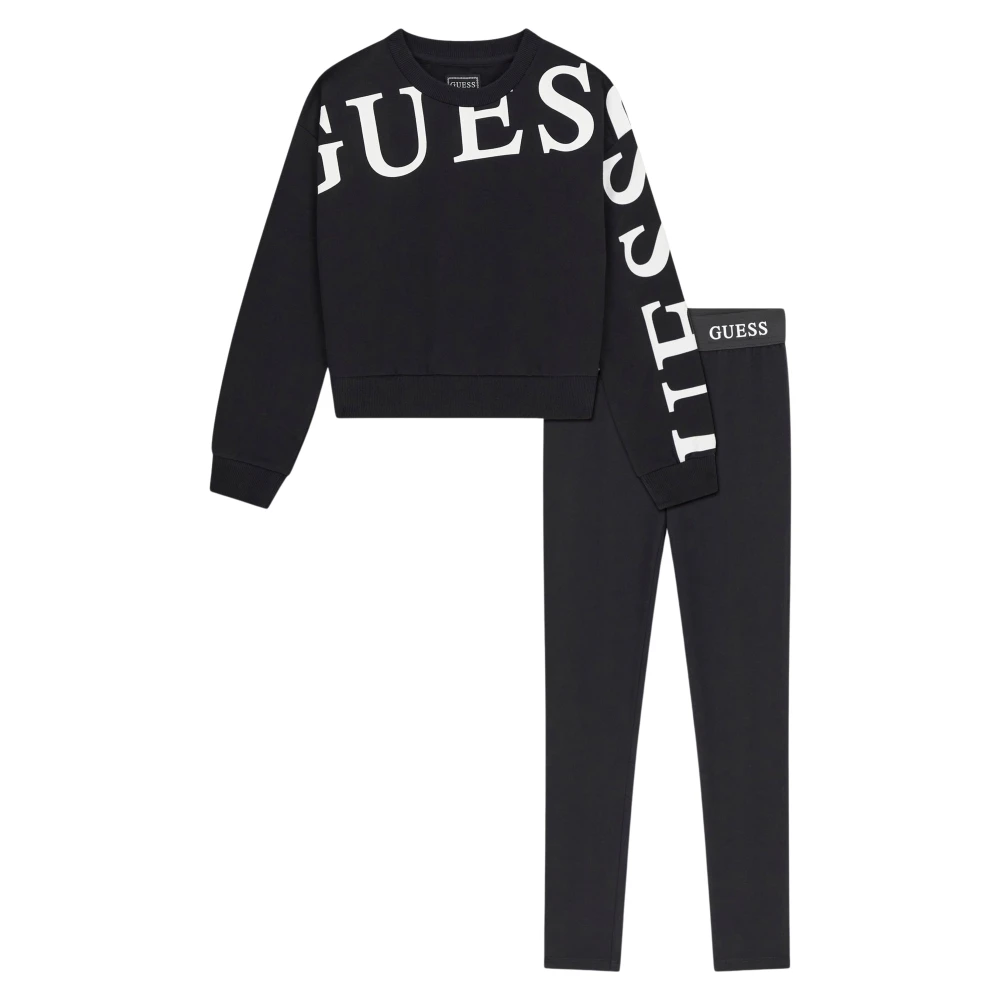 Guess Girls Black Kids Sport Sets, 7 Y, Logo Leggings Set In