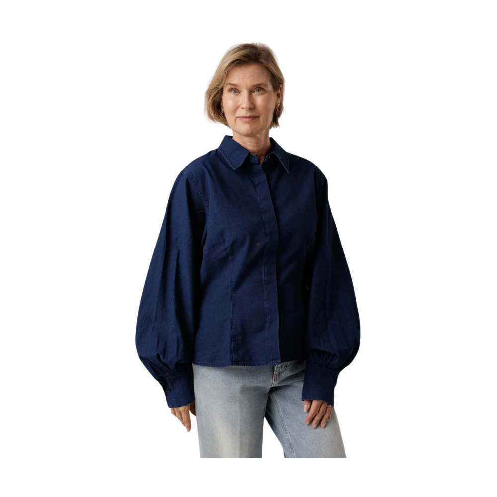 Closed Donkerblauwe Katoenen Blouse met Decoratieve Stiksels Blue Dames