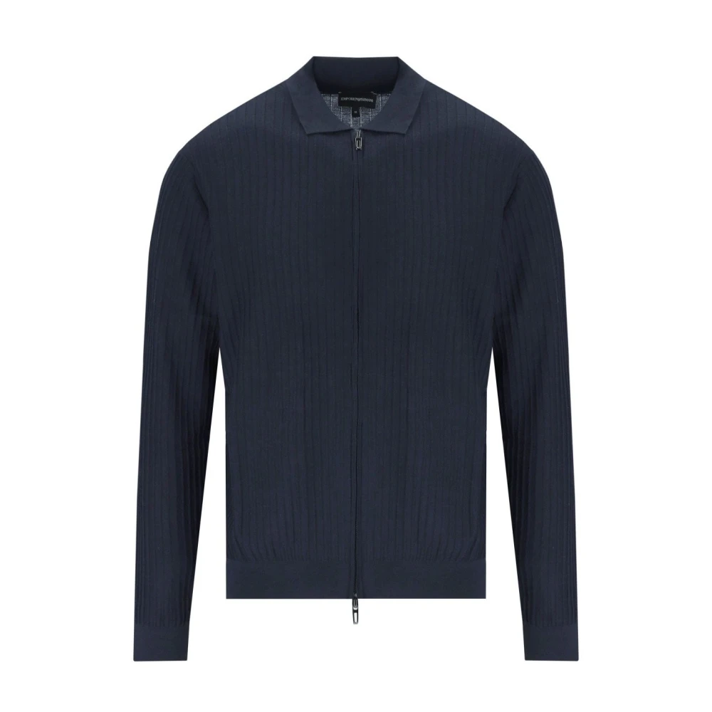 Emporio Armani Marinblå Ribbstickad Kofta Blue, Herr