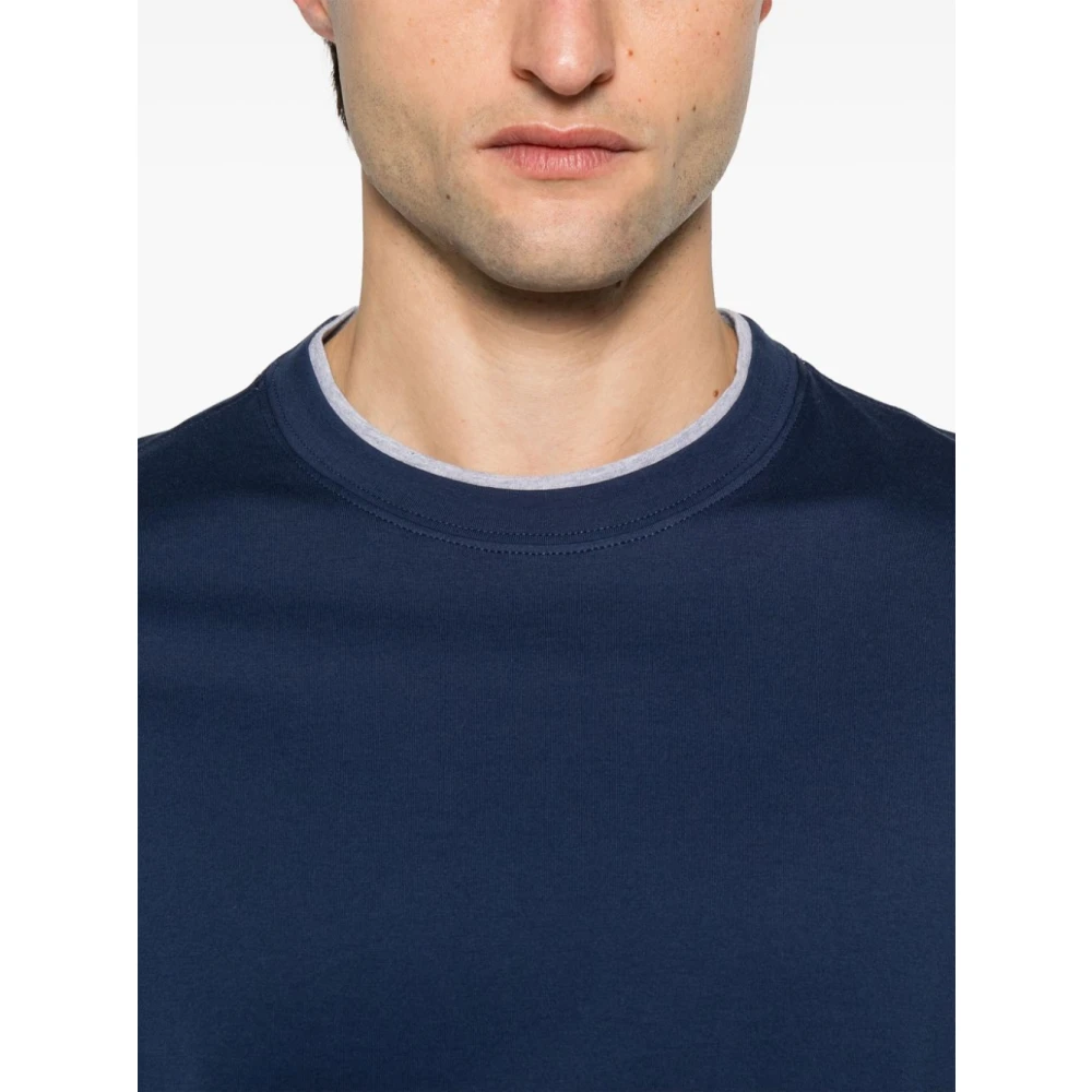 BRUNELLO CUCINELLI Gelaagd Effect Navy T-shirt Korte Mouw Blue Heren