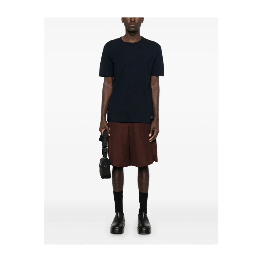 Jil Sander Logo Print Katoenen T-shirt Blauw Blue Heren