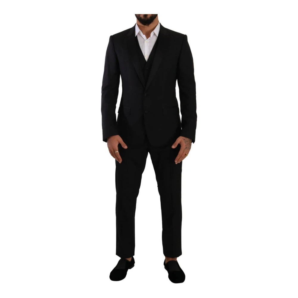 Dolce & Gabbana Black Single Breasted Suits, Male, L, Slim Fit 3-Piece Suit
