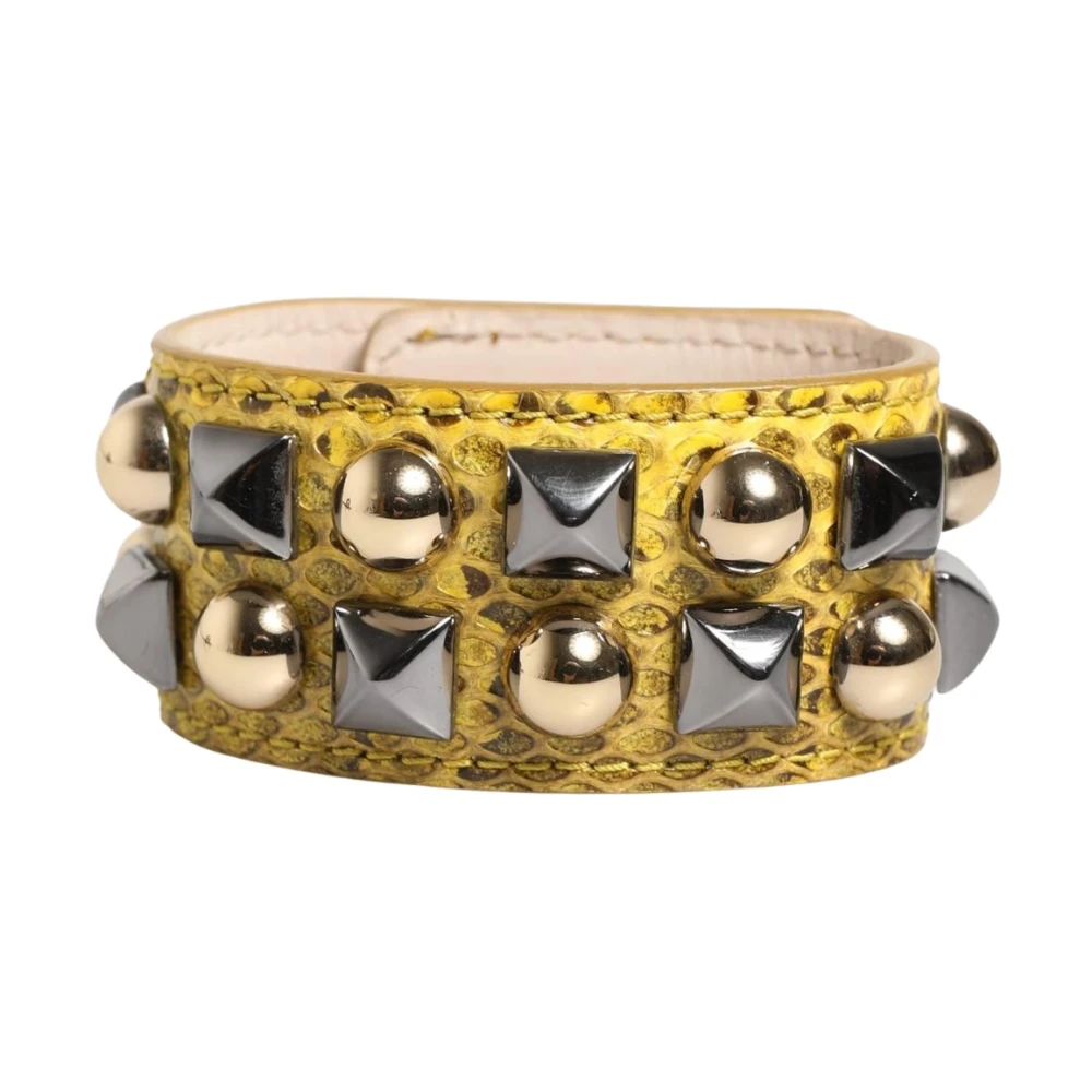 Dolce & Gabbana Women's Yellow Leather Cuff Studded Embellished Bracelet